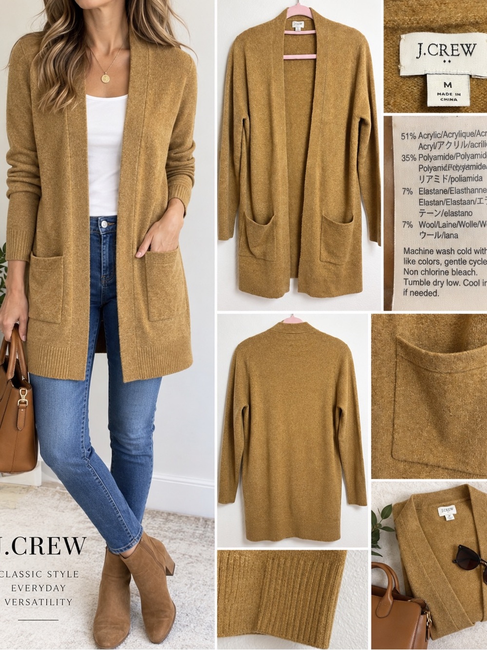 J. Crew Open-Front Pocket Cardigan in Mustard M